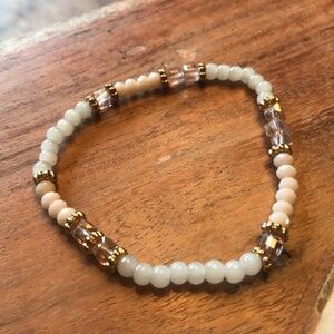 White/Blush Bracelet pink and gold Stretch Beaded